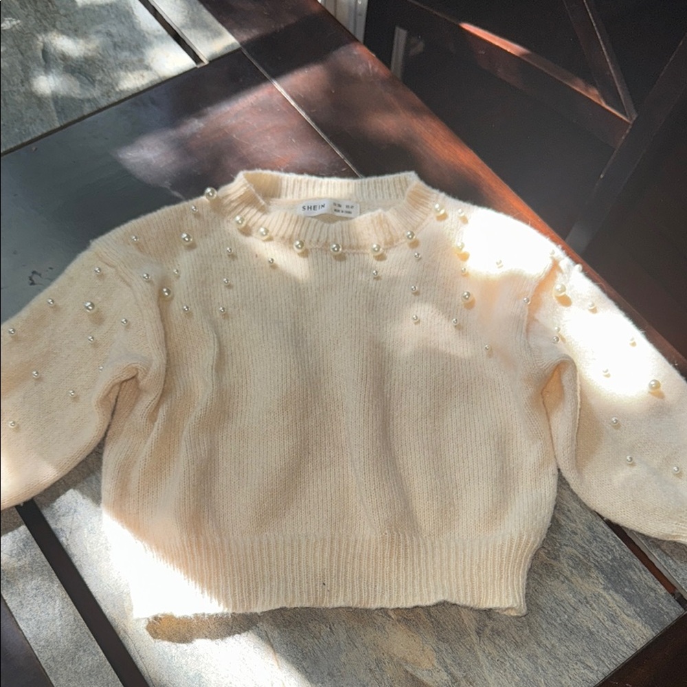 Shein Cream Pearl-Embellished Sweater 4years